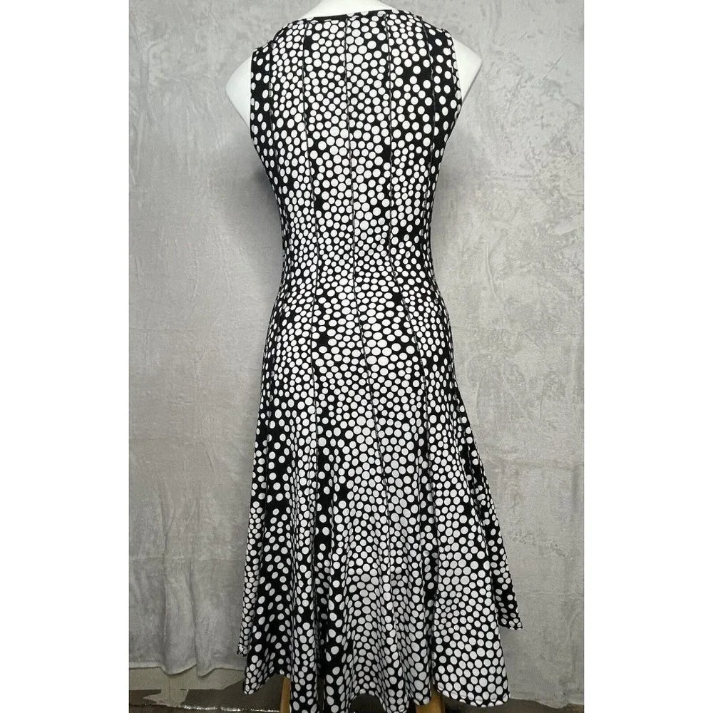Women's Forever Jersey Knit Sleeveless Fit n Flare Dress Black White Dot Stretch - Picture 3 of 6